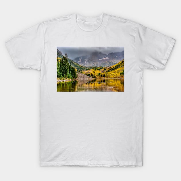 Stormy Fall at The Maroon Bells T-Shirt by nikongreg